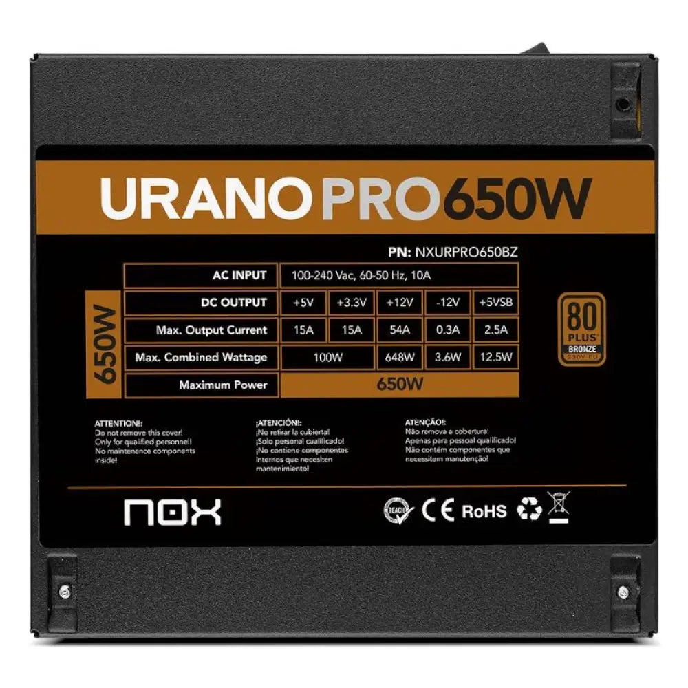 NOX  Fuente ATX Urano PRO 650W Bronze - detalle