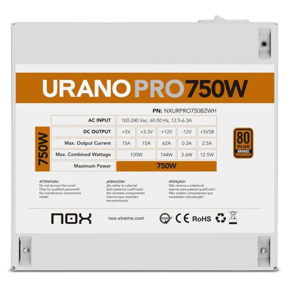 NOX Fuente ATX Urano PRO 750W Bronze Blanco - detalle