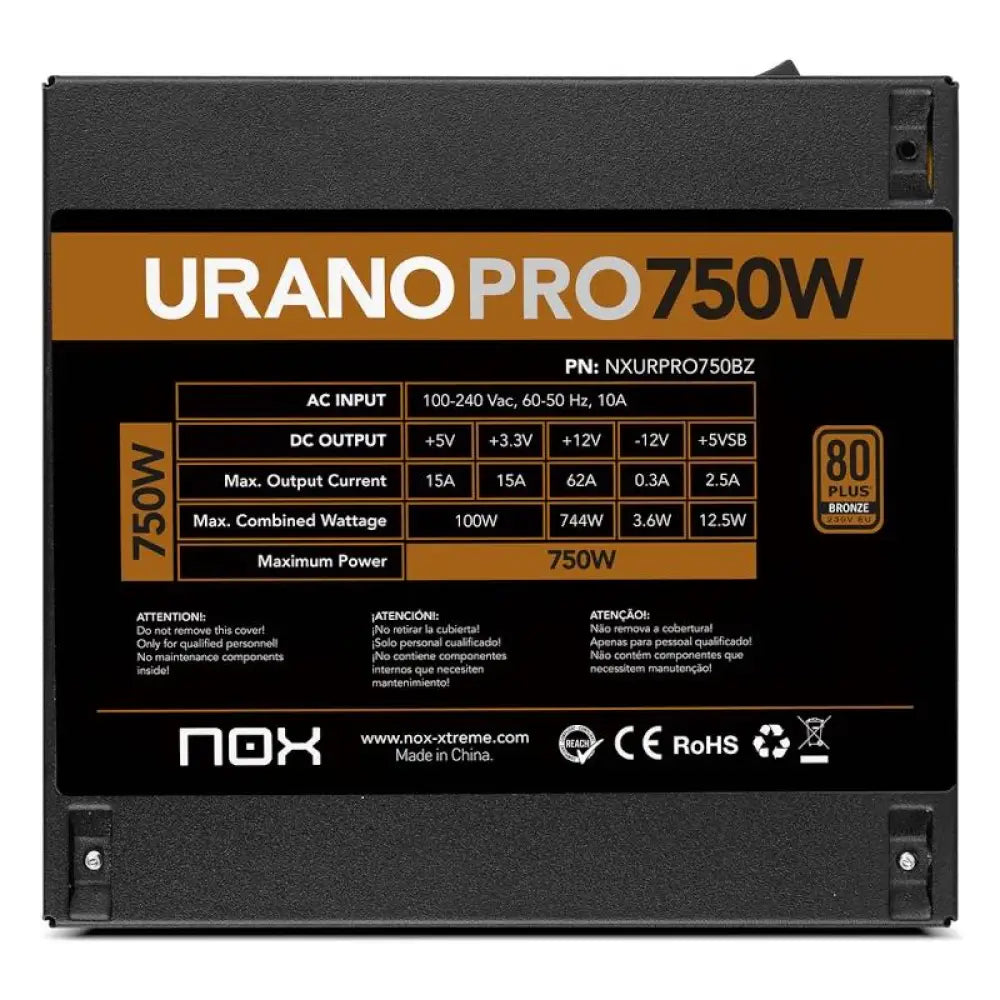 NOX Fuente ATX Urano PRO 750W Bronze - detalle