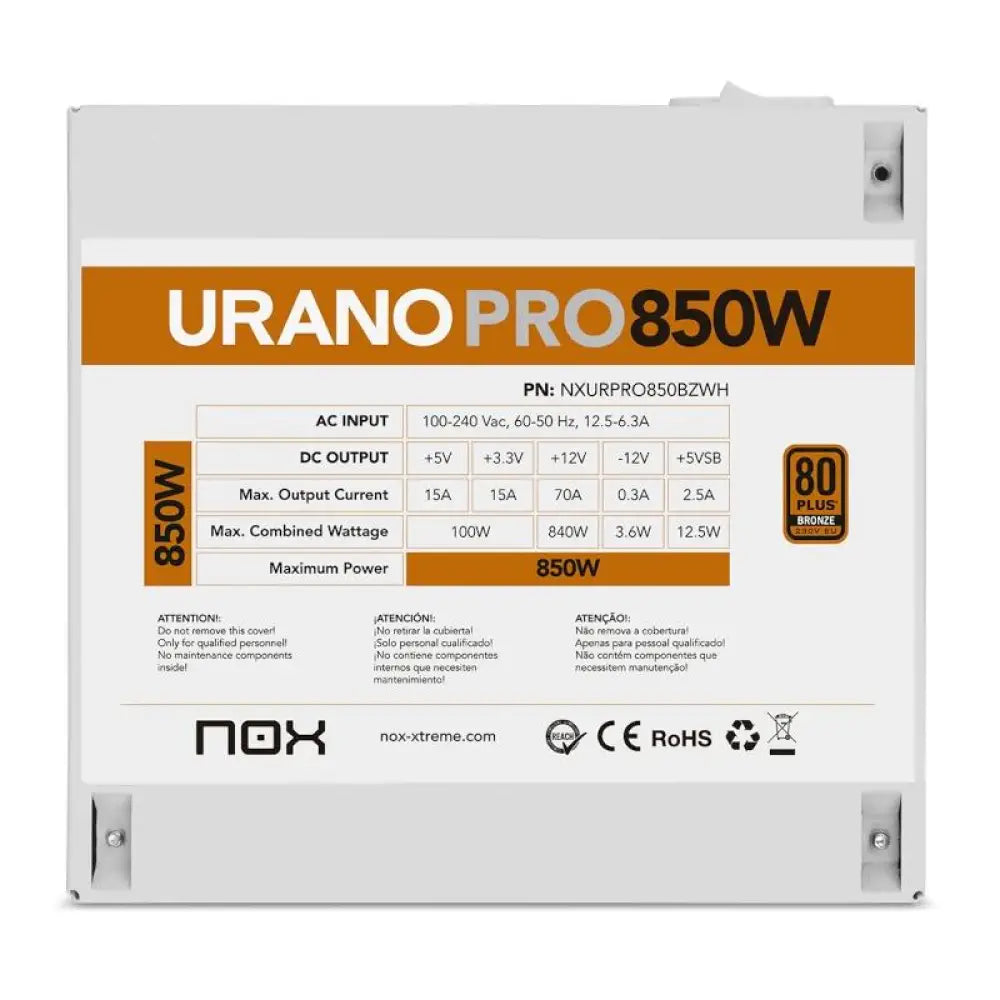 NOX Fuente ATX Urano PRO 850W Bronze Blanco - detalle