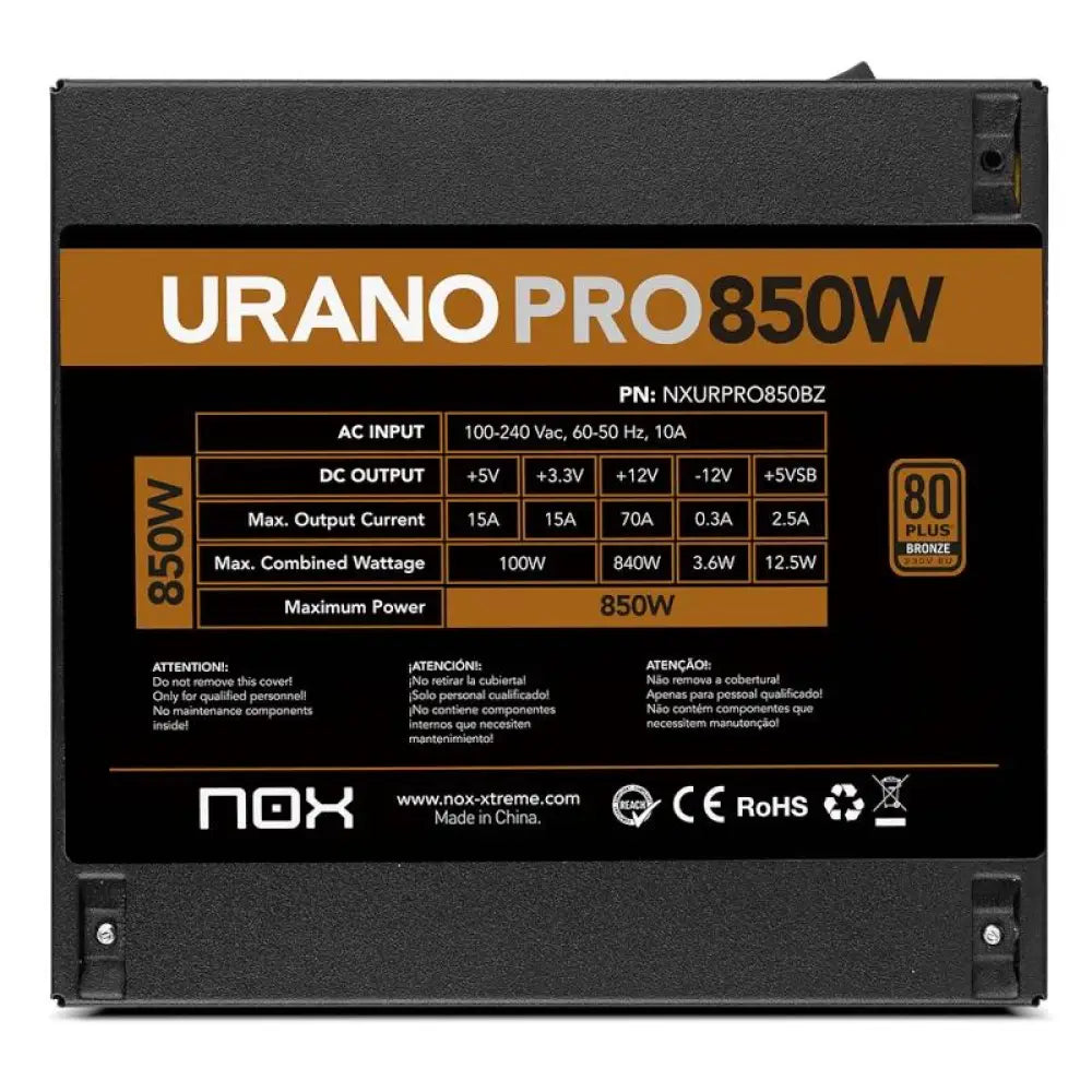 NOX Fuente ATX Urano PRO 850W Bronze - detalle