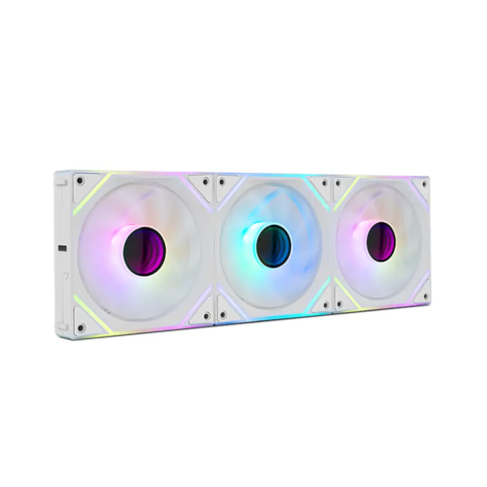 Kit de 3 ventiladores NOX Hummer Pro Link de 12 cm en blanco con iluminación ARGB para refrigeración de ordenadores.