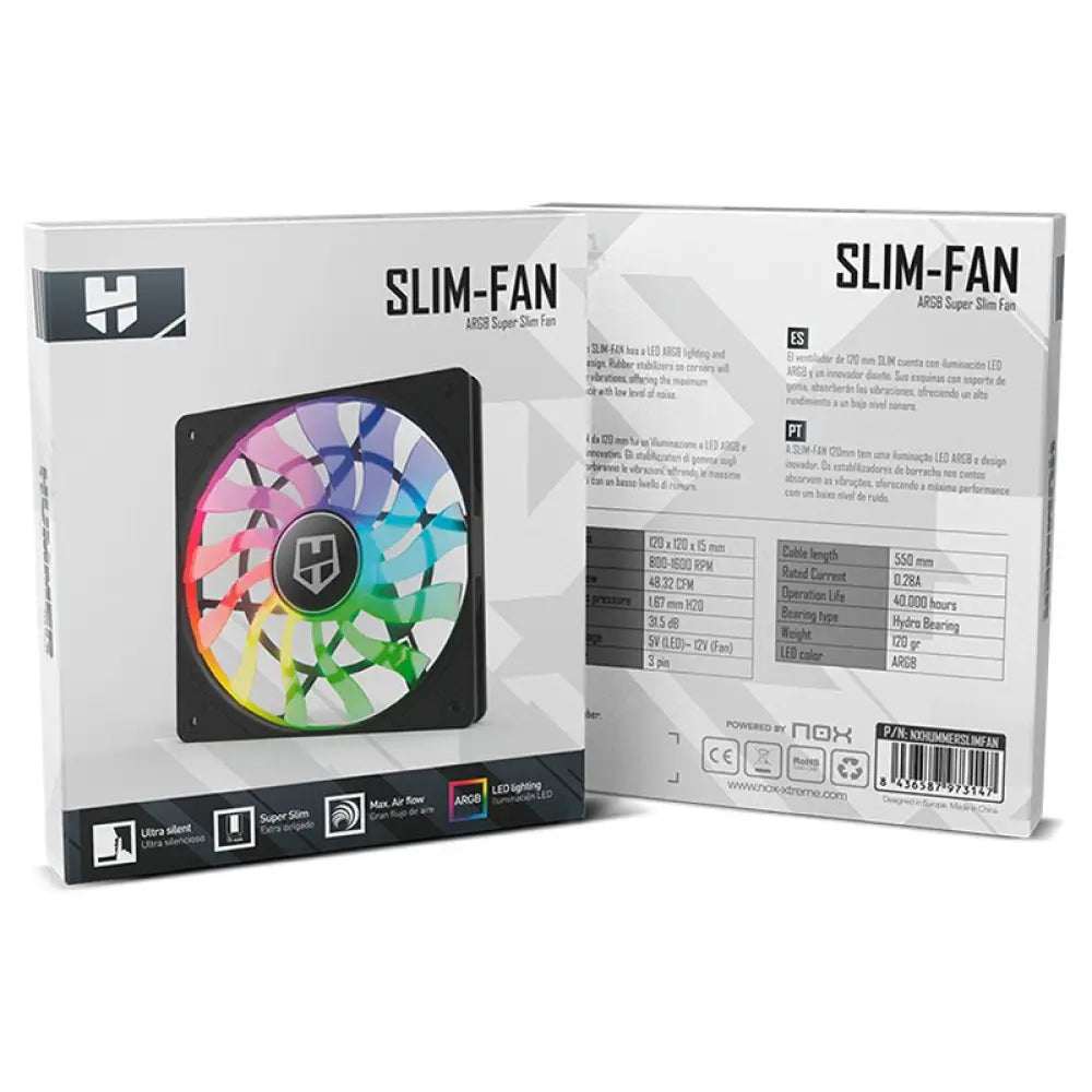 Ventilador de refrigeración NOX HUMMER SLIM ARGB de 120mm con iluminación RGB para PC.