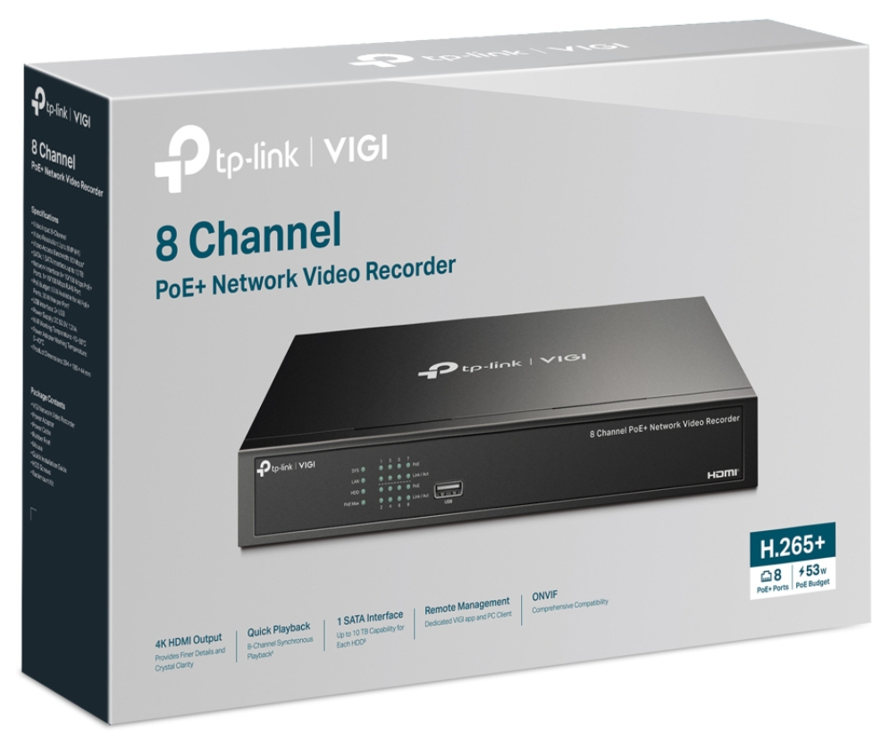 NVR VIGI TP-LINK VIGI NVR1008H-8P 08ch PoE BAY 1HDD H265+ - detalle