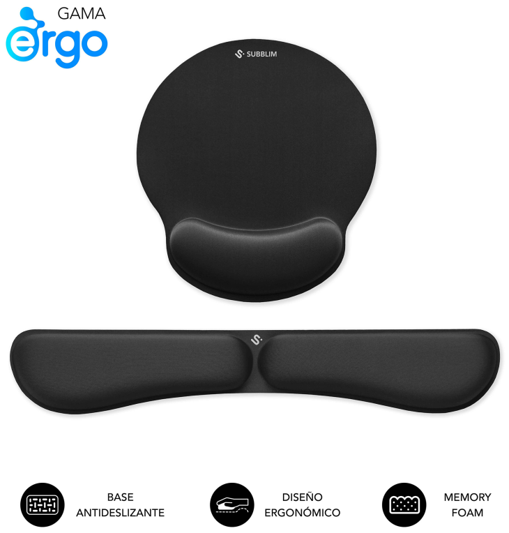 PACK SUBBLIM ERGO MEMORYFLEX -REPOSAMUÑECAS TECLADO Y RATON NEGRO