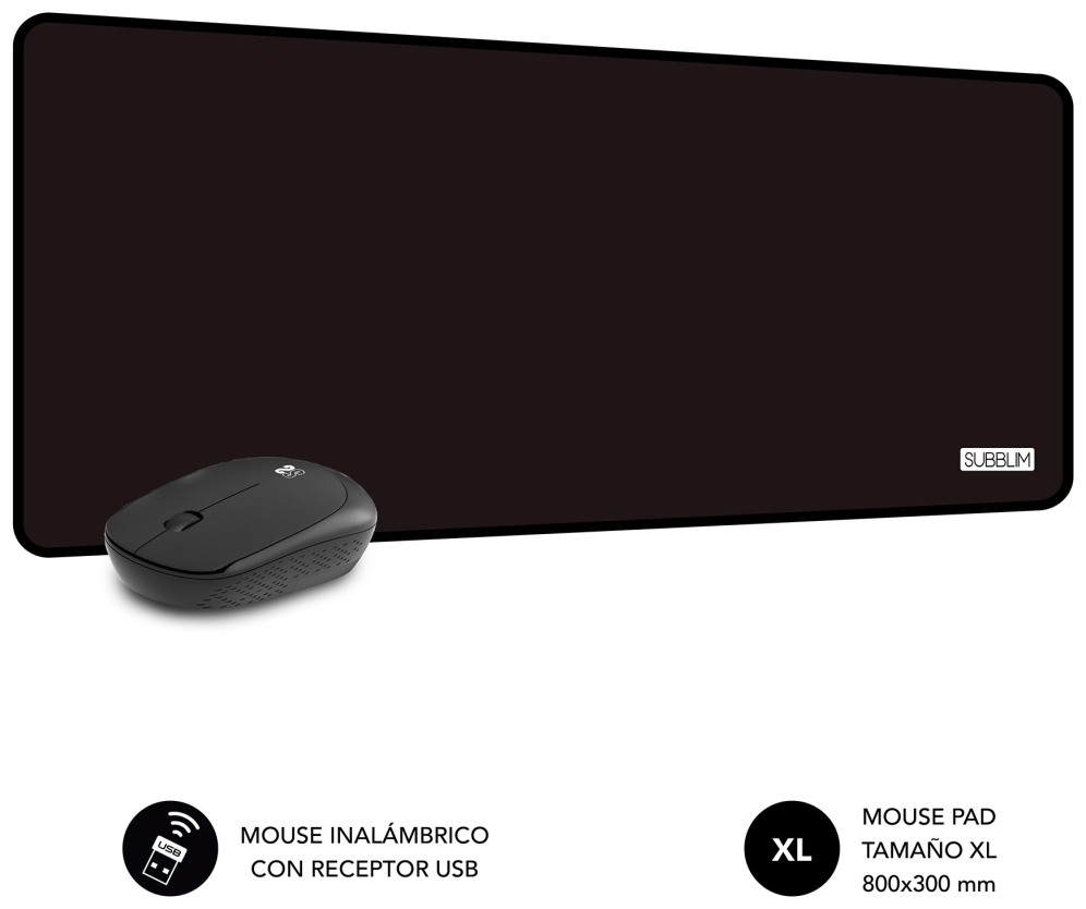 PACK SUBBLIM HARMONY MOUSEPAD XL + WIRELESS MOUSE BLACK - detalle