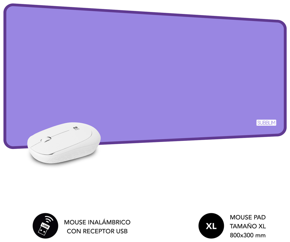 PACK SUBBLIM HARMONY MOUSEPAD XL + WIRELESS MOUSE PURPLE - detalle