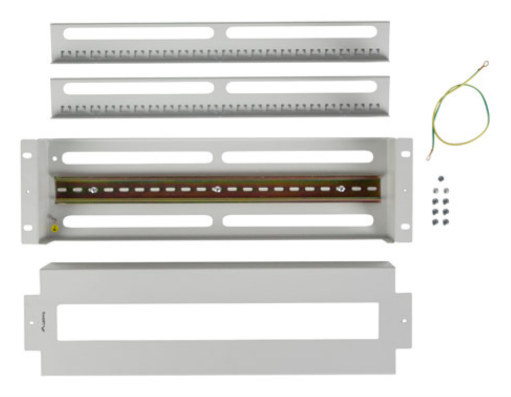 PANEL LANBERG DISTRIBUIDRO DE TENSION 19" 3U CON RAIL DIN TS-35 GRIS - detalle