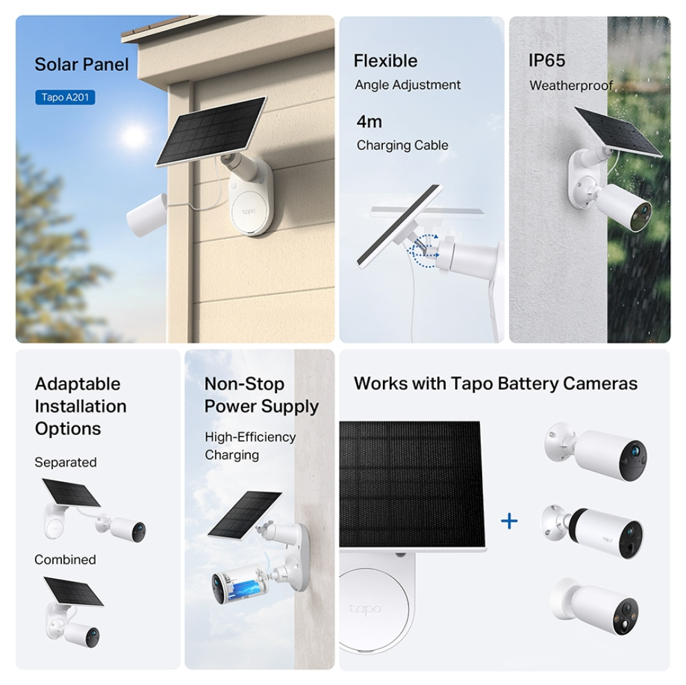 PANEL SOLAR TP-LINK A201 COMPATIBLE CON CAMARAS TAPO IP65 - detalle