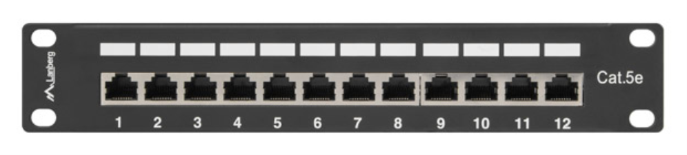 PATCH PANEL LANBERG 12 PUERTOS 1U 10" CAT.5E BLINDADO NEGRO
