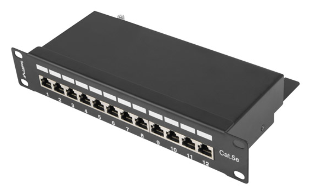 PATCH PANEL LANBERG 12 PUERTOS 1U 10" CAT.5E BLINDADO NEGRO - detalle