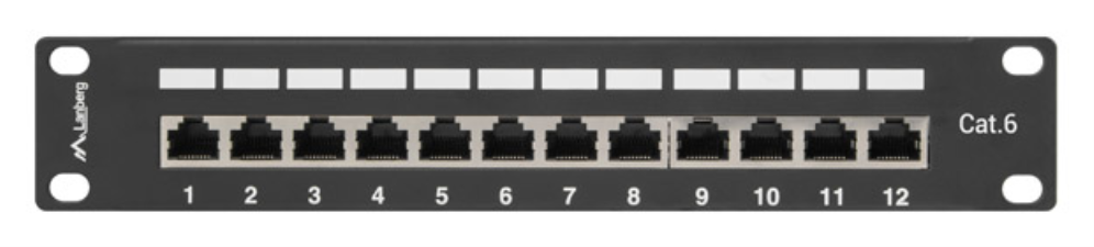 PATCH PANEL LANBERG 12 PUERTOS 1U 10" CAT.6 BLINDADO NEGRO - detalle