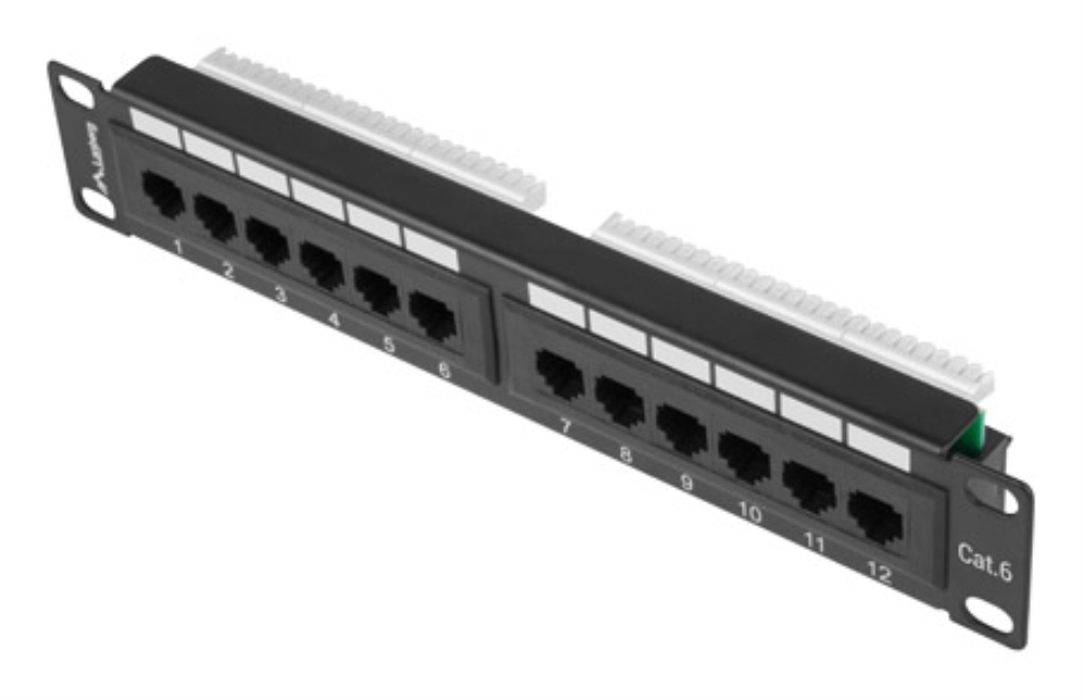 PATCH PANEL LANBERG 12 PUERTOS 1U 10" CAT.6 NEGRO