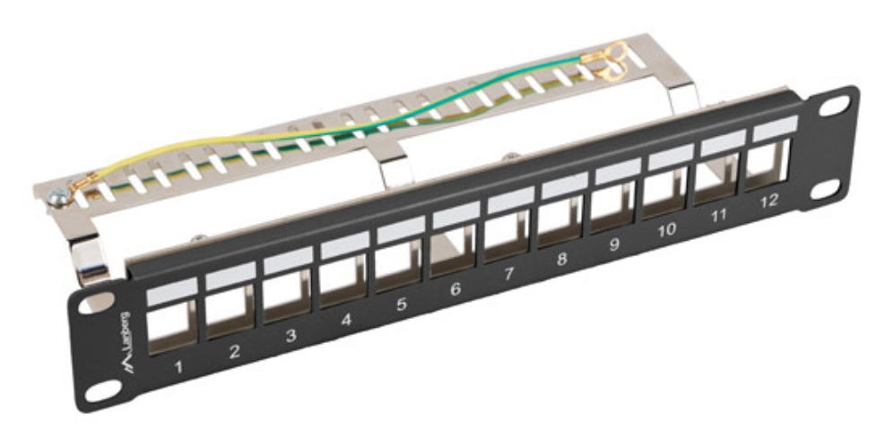 PATCH PANEL LANBERG 12 PUERTOS 1U RACK 10 FTP PARA MODULOS KEYSTONE NEGRO - detalle