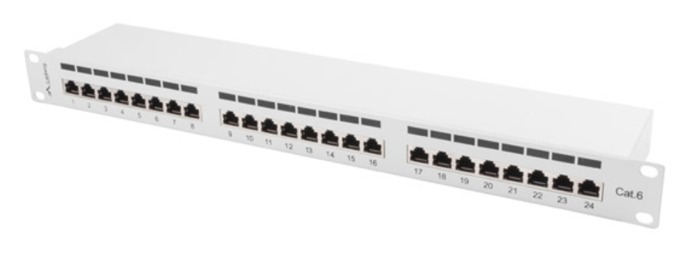 PATCH PANEL LANBERG 24 PUERTOS 1U 19" CAT.6 FTP GRIS