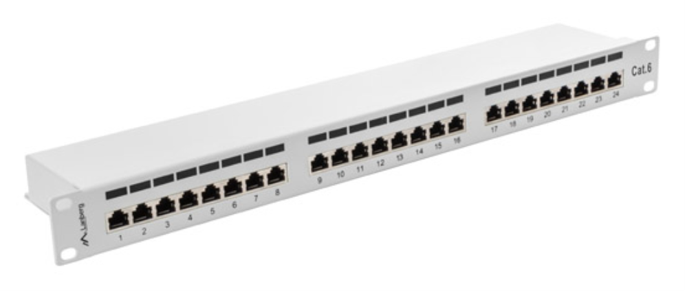 PATCH PANEL LANBERG 24 PUERTOS 1U 19" CAT.6 FTP GRIS - detalle