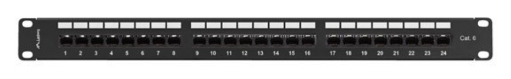 PATCH PANEL LANBERG 24 PUERTOS 1U 19" CAT.6 UTP CON ORGANIZADOR CABLES NEGRO - detalle