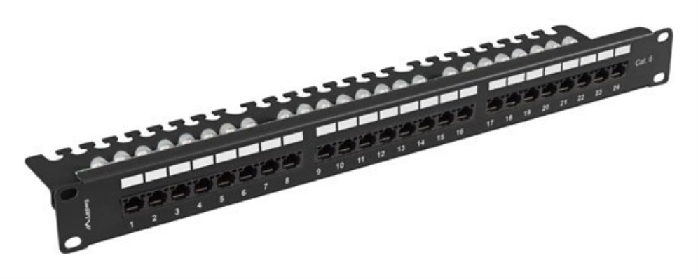 PATCH PANEL LANBERG 24 PUERTOS 1U 19" CAT.6 UTP CON ORGANIZADOR CABLES NEGRO - detalle