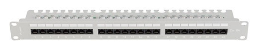 PATCH PANEL LANBERG 24 PUERTOS 1U 19" CAT.6A UTP CON ORGANIZADOR CABLES GRIS - detalle