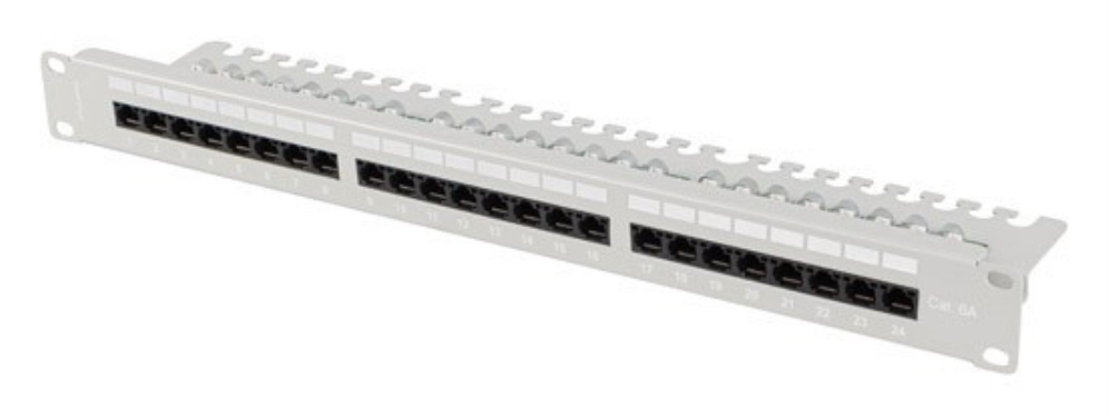 PATCH PANEL LANBERG 24 PUERTOS 1U 19" CAT.6A UTP CON ORGANIZADOR CABLES GRIS