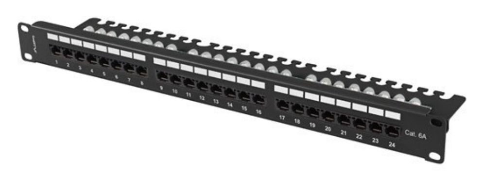 PATCH PANEL LANBERG 24 PUERTOS 1U 19" CAT.6A UTP CON ORGANIZADOR CABLES NEGRO
