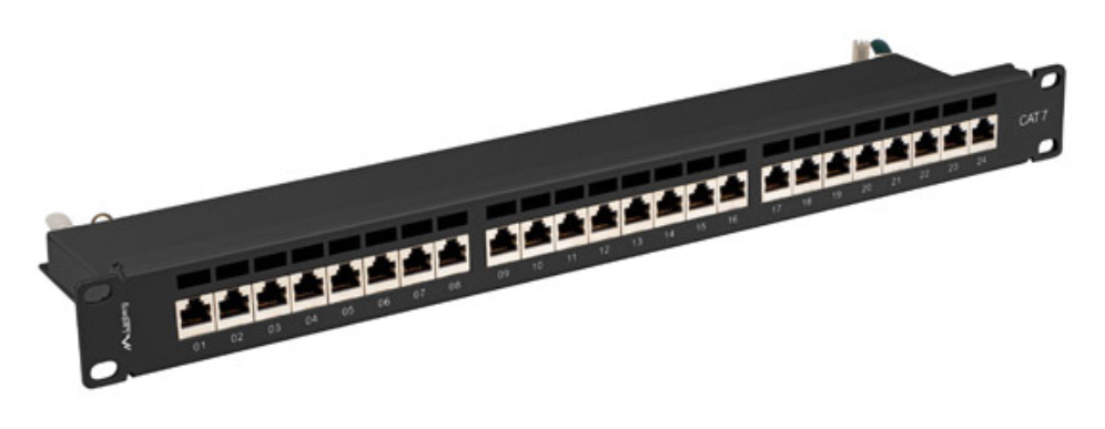PATCH PANEL LANBERG 24 PUERTOS 1U 19” CAT.7 FTP NEGRO