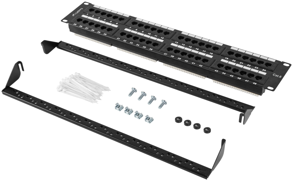 PATCH PANEL LANBERG 48 PUERTOS 2U 19” CAT.6 NEGRO - detalle