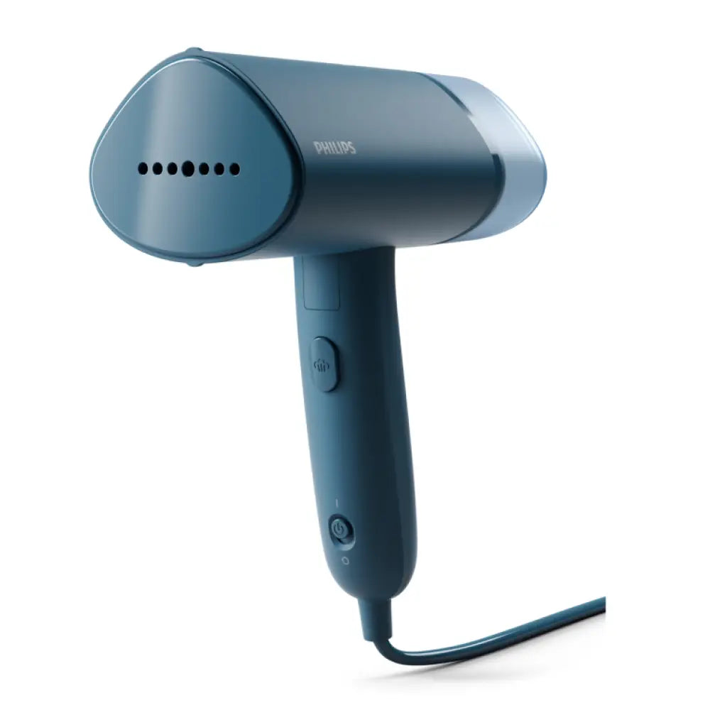 Vaporera de mano Philips Serie 3000 STH3000/20 para ropa, con boquilla y cable, en color blanco y gris.