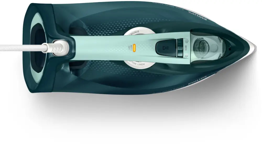 Plancha de vapor Philips 7000 series DST7031/70 en color verde ópalo, con suela antiadherente y mango ergonómico.