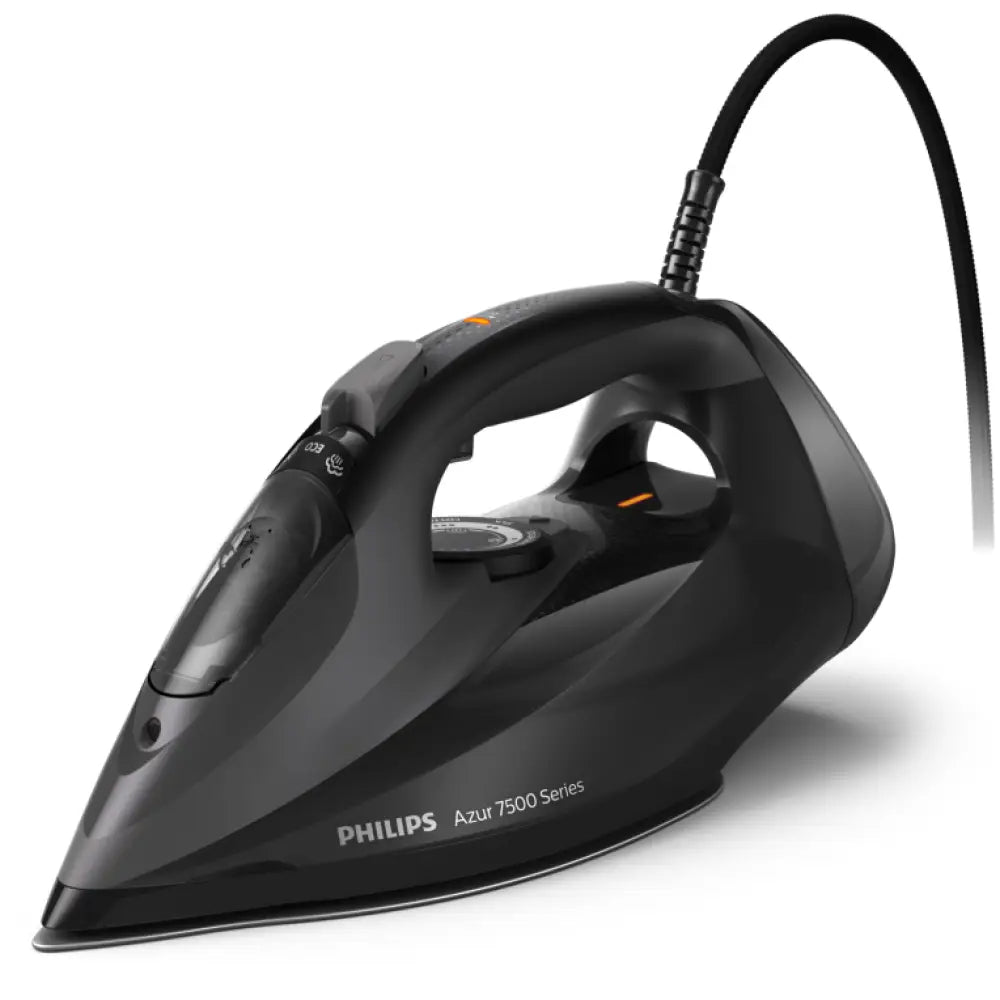 Plancha de vapor Philips 7500 Series DST7511/80 en color negro, con base de cerámica y controles intuitivos.