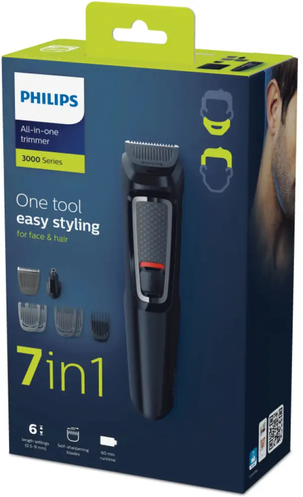 Cortadora de cabello y barba Philips MULTIGROOM Series 3000 7 en 1 con 7 accesorios para cara y cabello