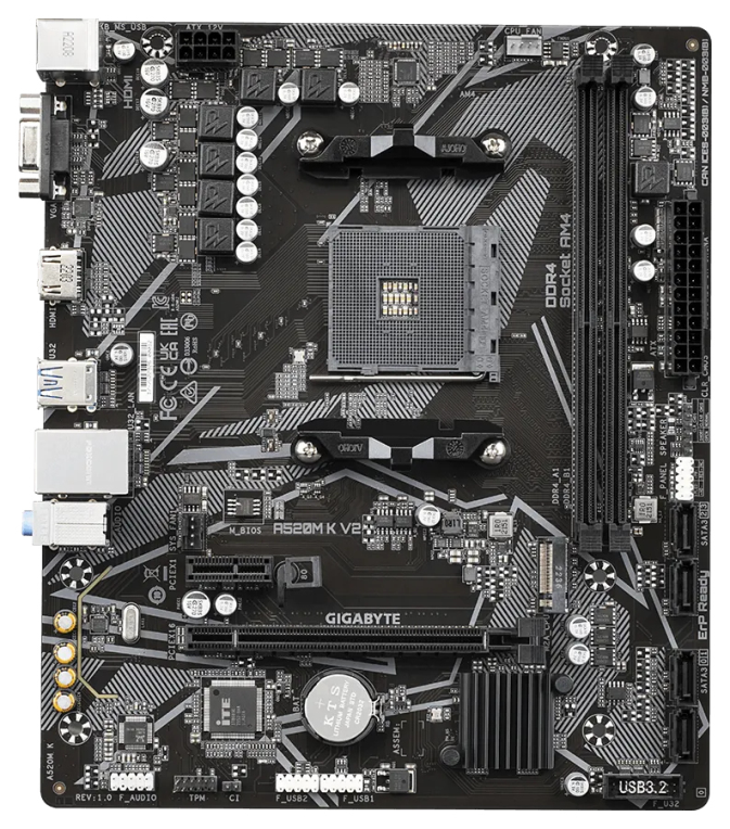 PLACA BASE GIGABYTE A520M K V2 AM4 MATX 2XDDR4 - detalle