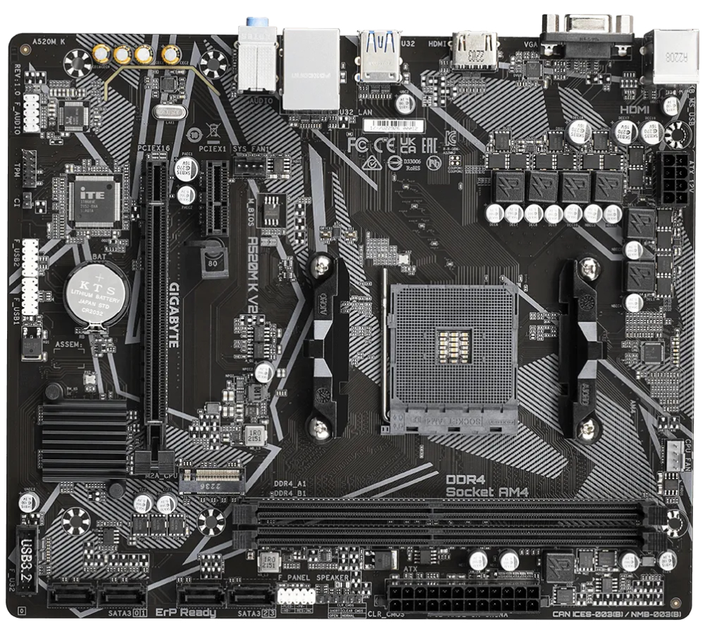 PLACA BASE GIGABYTE A520M K V2 AM4 MATX 2XDDR4 - detalle