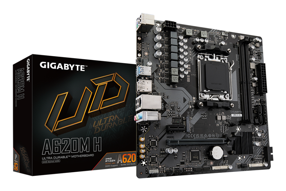 GIGABYTE A620M H Placa base - Soporta CPUs AMD Ryzen 8000. VRM digital de 5+2+2 fases. hasta 7200MHz DDR5 (OC). 1xPCIe 4