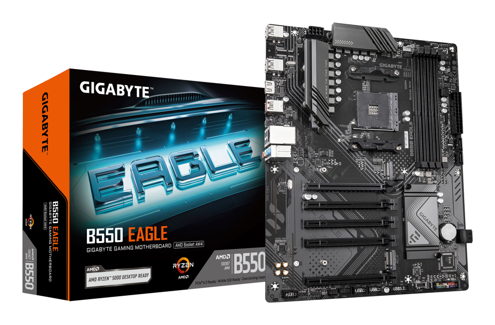 GIGABYTE B550 EAGLE Placa base - Procesadores AMD Ryzen serie 5000 G. VRM de 10+3+1 fases. hasta 3200 MHz DDR4. 1xPCIe 4