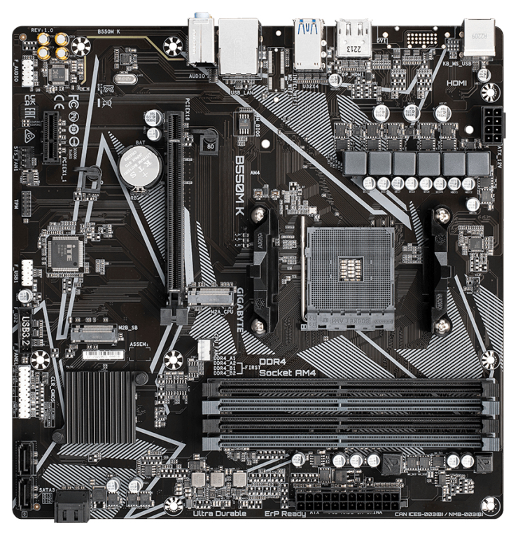 PLACA BASE GIGABYTE B550M K AM4 MATX 4XDDR4 - detalle