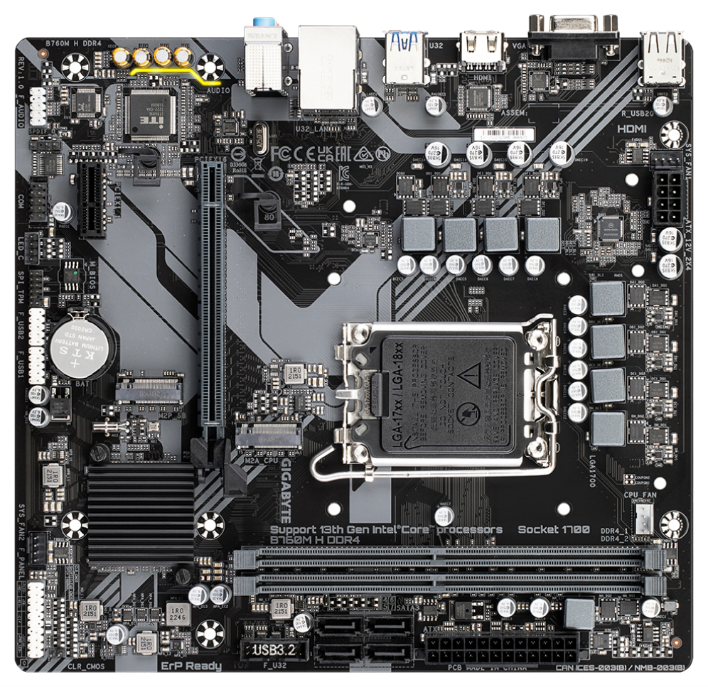 PLACA BASE GIGABYTE B760M H 1700 MATX 2XDDR4 - detalle