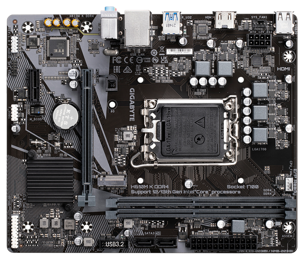 PLACA BASE GIGABYTE H610M K 1700 MATX 2XDDR4 - detalle