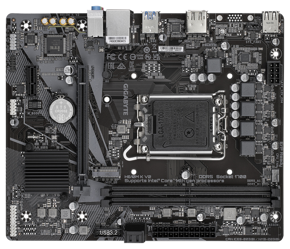 PLACA BASE GIGABYTE H610M K V2 1700 MATX 2XDDR5 - detalle