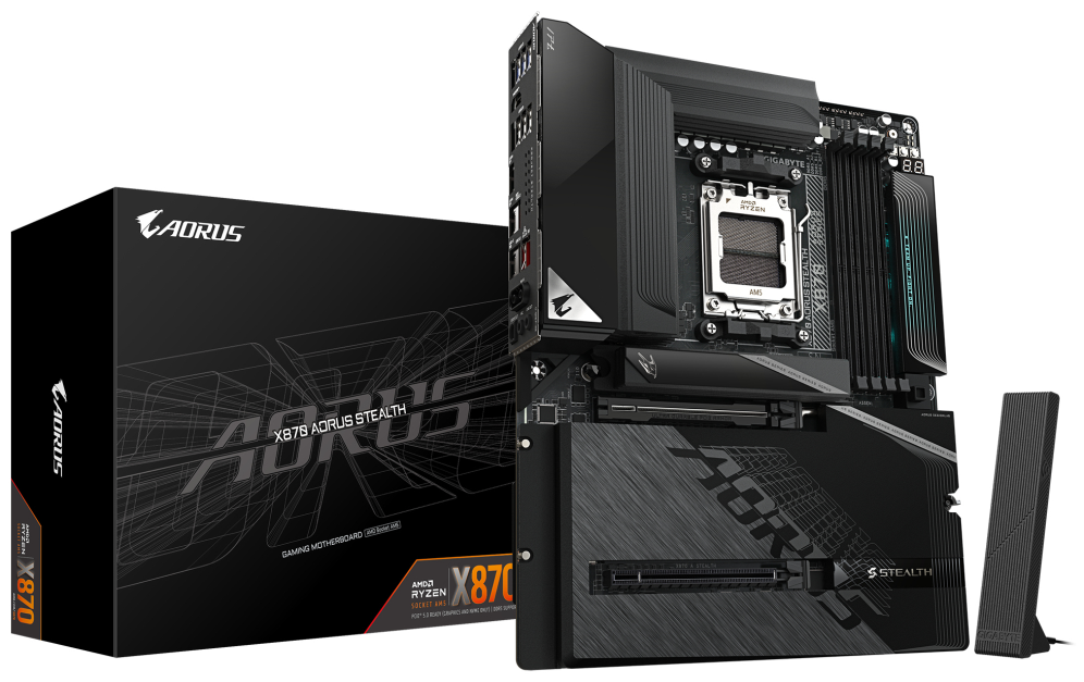 GIGABYTE X870 AORUS STEALTH Placa Base - Compatible con procesadores AMD Ryzen 9000. VRM digital de 16+2+2 fases. hasta 