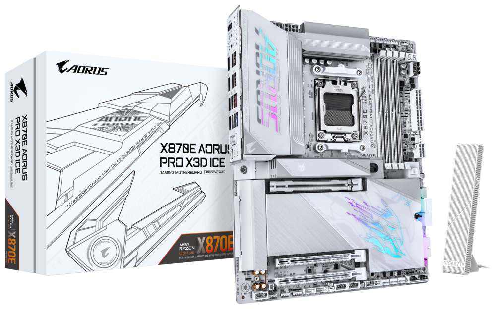 GIGABYTE X870E AORUS PRO X3D ICE Placa Base – Compatible con procesadores AMD Ryzen 9000. VRM digital de 18+2+2 fases. h