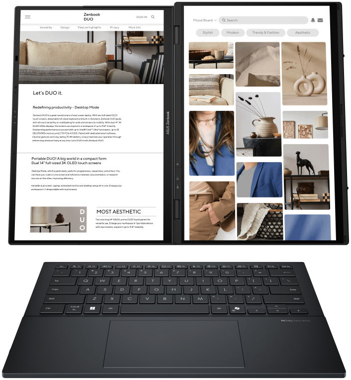PORTATIL ASUS ZENBOOK DUO UX8406CA-QL336W U7 255H 32GB 1TB 14"OLED W11H - detalle