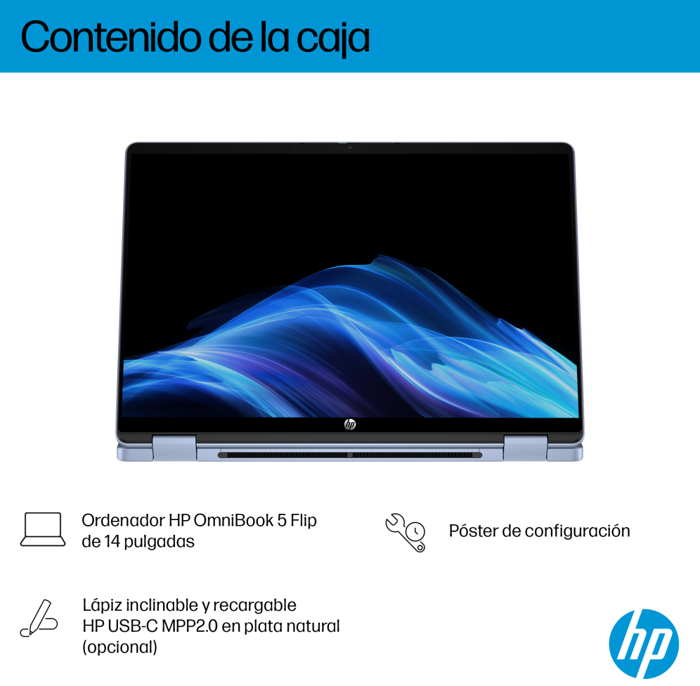 PORTATIL HP OMNIBOOK 5 FLIP 2-in-1 14-FP0007NSX U5 325U 16GB 512GB 14"TACTIL FDOS noAC AZUL - detalle