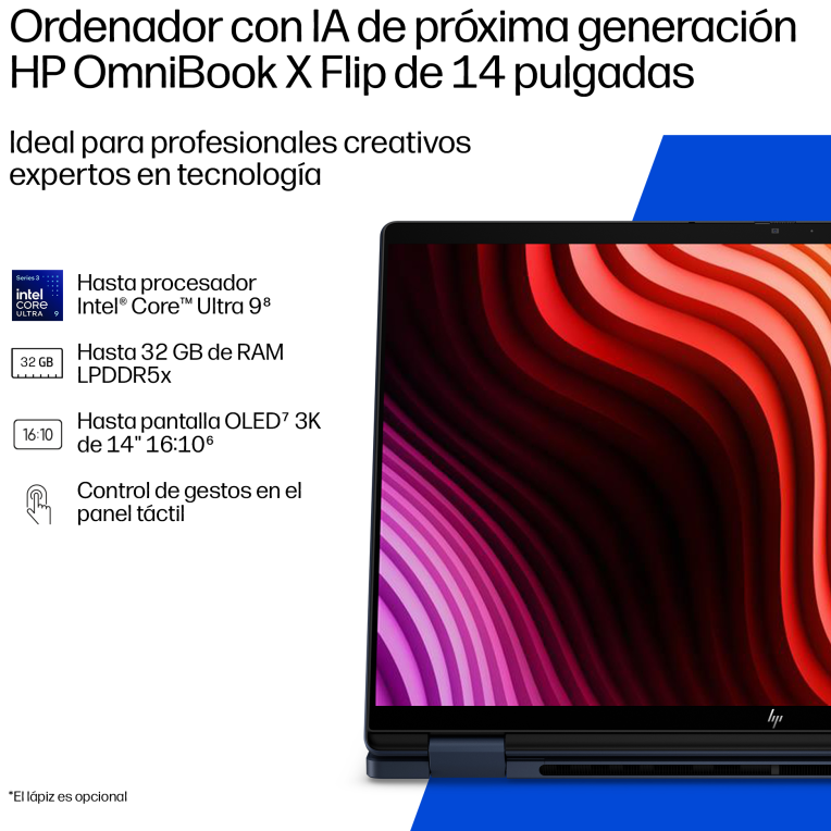 PORTATIL HP OMNIBOOK X FLIP 2in1 14-KB0013NS U9 386H 32GB 1TB 14" W11H - detalle