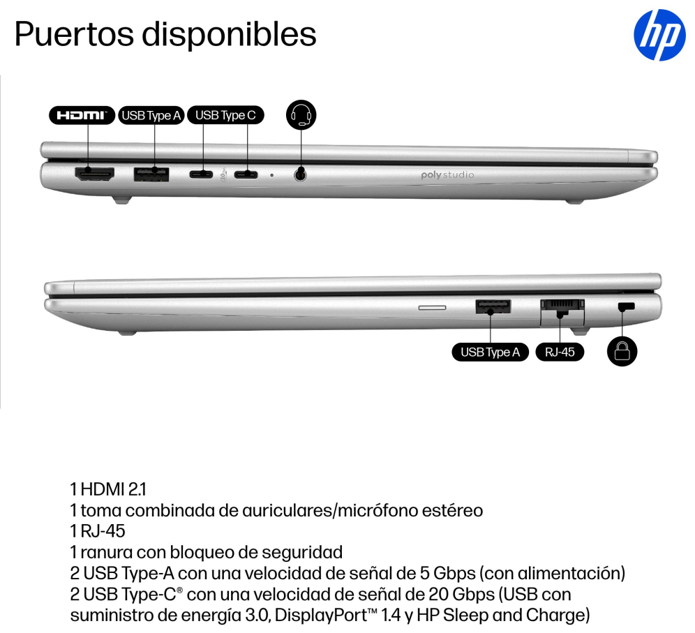 PORTATIL HP PROBOOK 4 G1IR CORE 5 120U 16GB 512GB 14" W11P - detalle