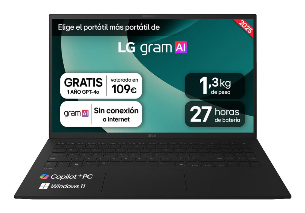 LG Gram 15Z80T-G.AS58B ordenador portatil Copilot+ PC AMD Ryzen AI 5 340 Portátil 38.1 cm (15") Full HD 16 GB LPDDR5-SDRAM 1 TB SSD Wi-Fi 6E (802.11ax) Windows 11 Home Español Negro
