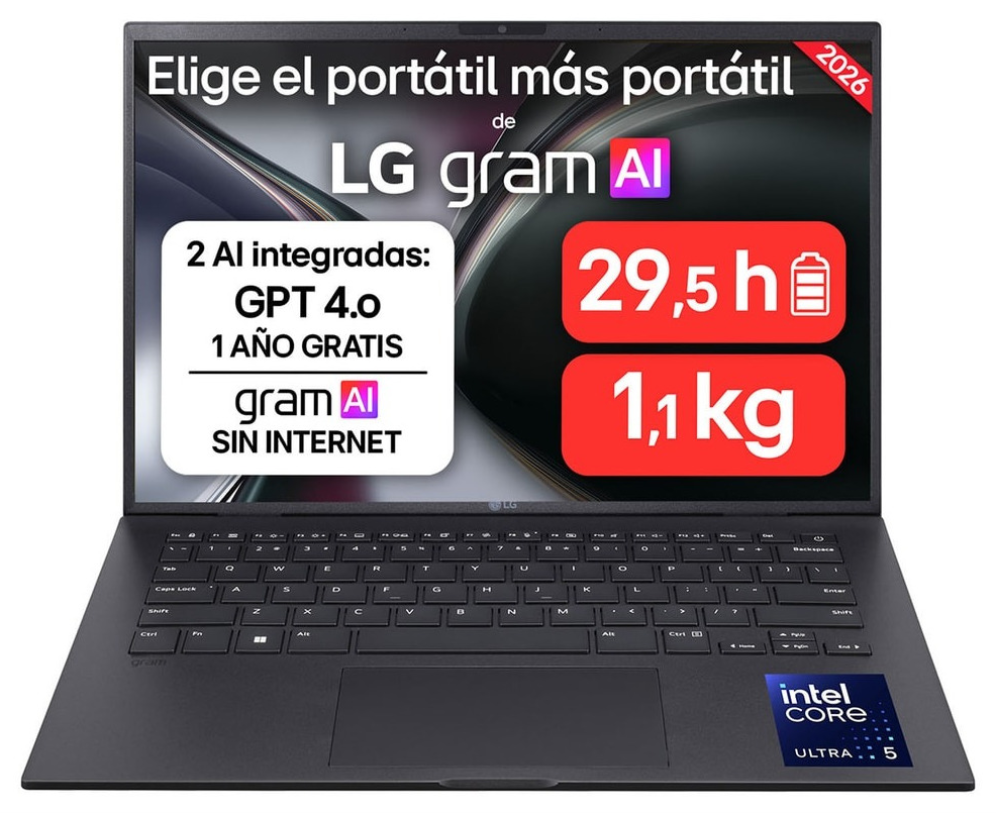 LG Gram 14ZB90S-G.AX55BN ordenador portatil Intel Core Ultra 5 115U Portátil 35.6 cm (14") WUXGA 16 GB LPDDR5x-SDRAM 512