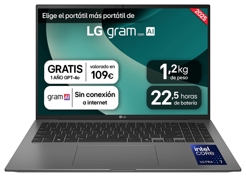 PORTATIL LG GRAM U5-225H 16GB 512GB 16" WQXGA FDOS.