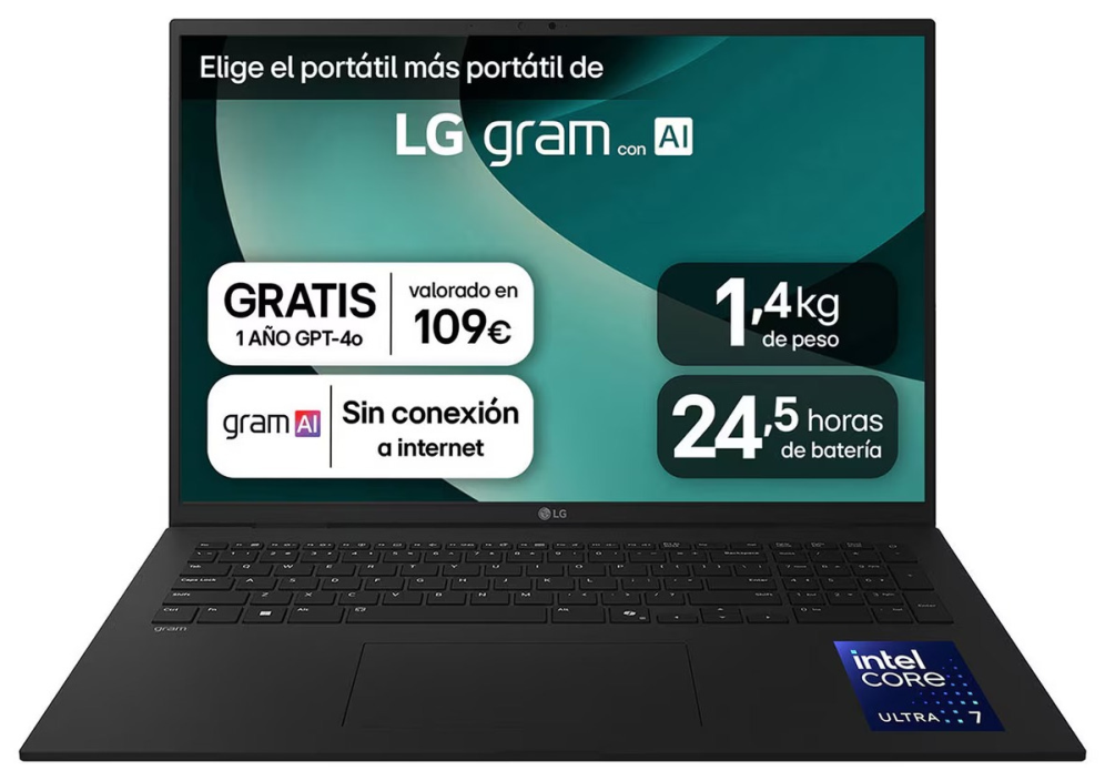 LG Gram 17Z90TL-G.AU88BN ordenador portatil Intel Core Ultra 7 258V Portátil 43.2 cm (17") WQXGA 32 GB LPDDR5x-SDRAM 1 T
