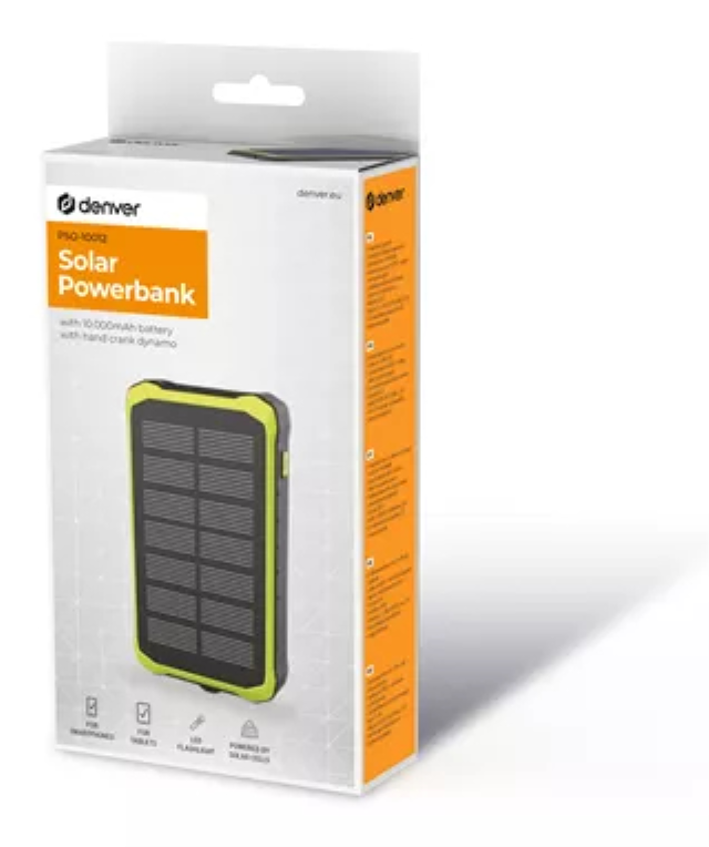 POWEBANK DENVER SOLAR DE 10000MAH CON MANIVELA MANUAL - detalle